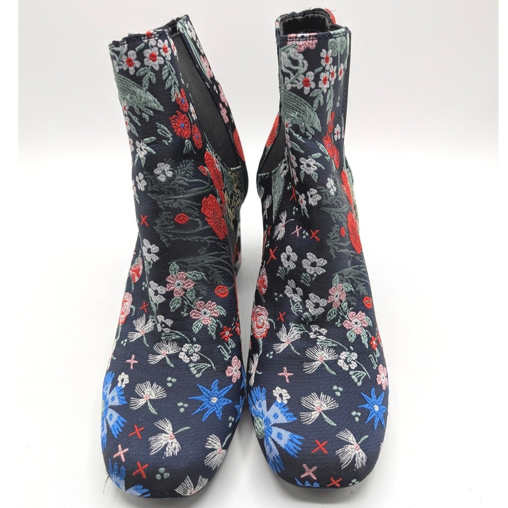 Indigo Rd Boots Womens 9.5 Blue Floral Embroidered Artsy Ankle Satin Victorian - Picture 3 of 9